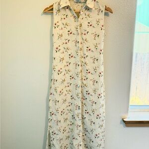 Vintage Linen Floral Midi Dress